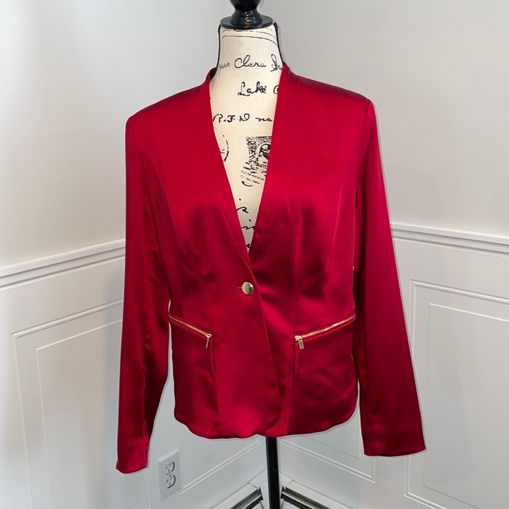 Show Stopping Red Satin Blazer